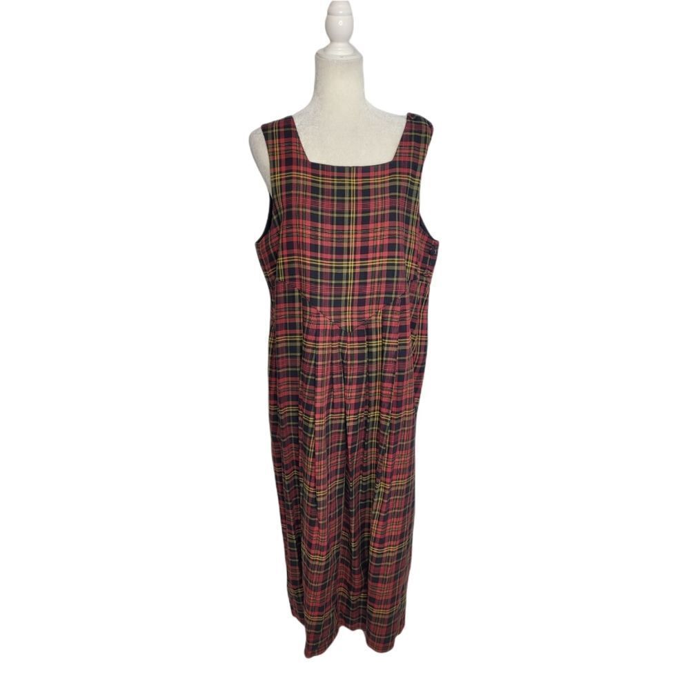 VINTAGE 80s dress Laura Ashley plaid pinafore‎ dark academia wool blend midi L